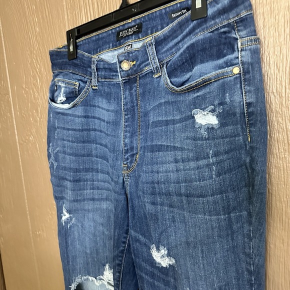 Judy Blue Skinny Fit Jeans Womens 14W High Rise Distressed Ankle Denim Dark Wash - Picture 2 of 6